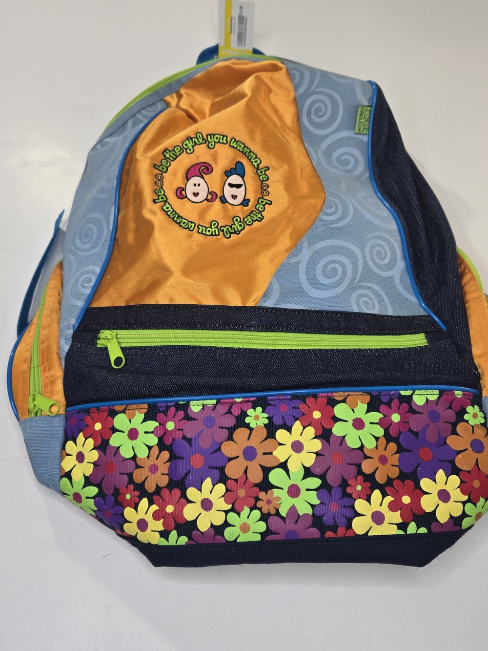 2 Grrrls Vintage Floral Multicolor Backpack with Orange Accent
